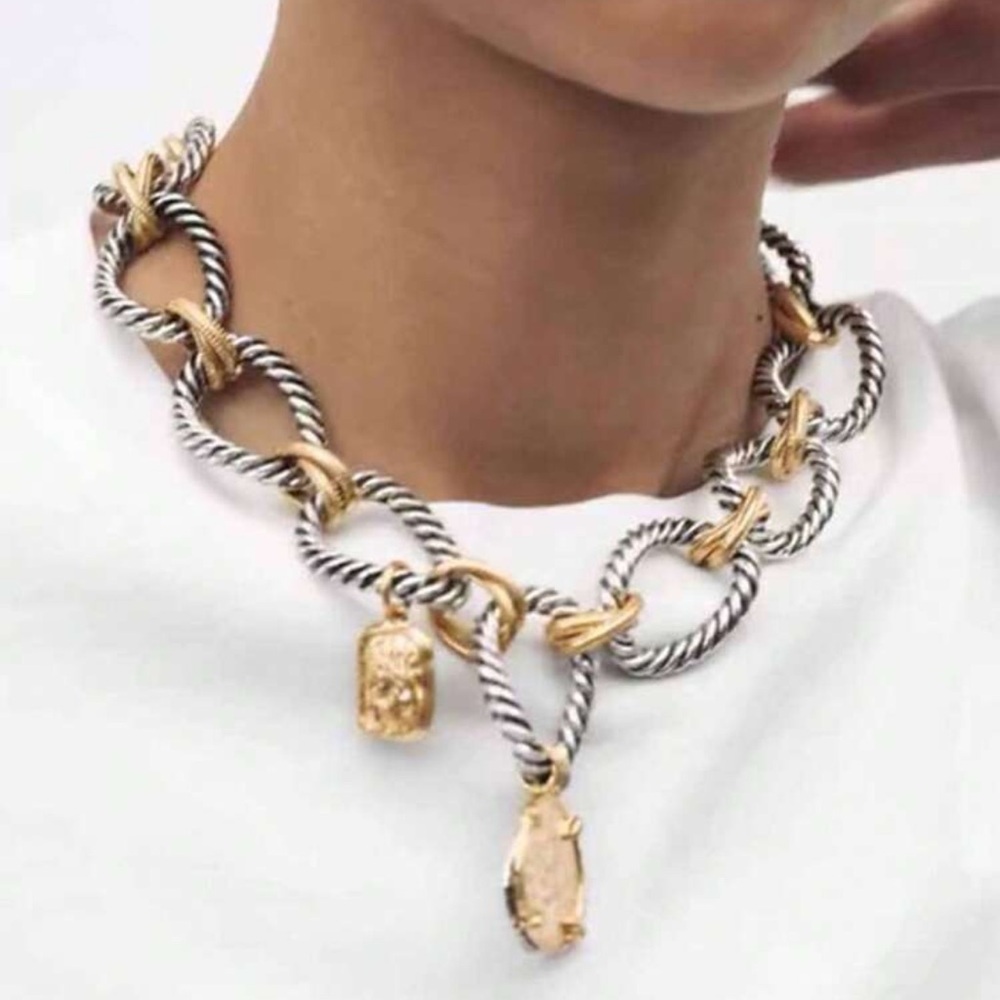 New! Mixed Metal Coin Charm Necklace (1059) NWOT
